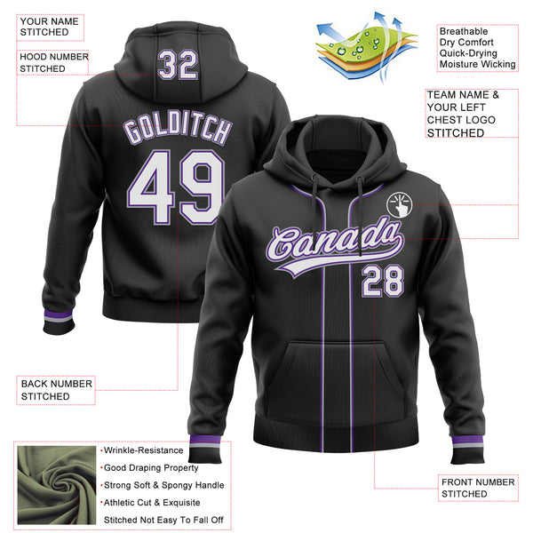 Custom Stitched Black White Purple-Gray Baseball Pullover Sweatshirt Hoodie
