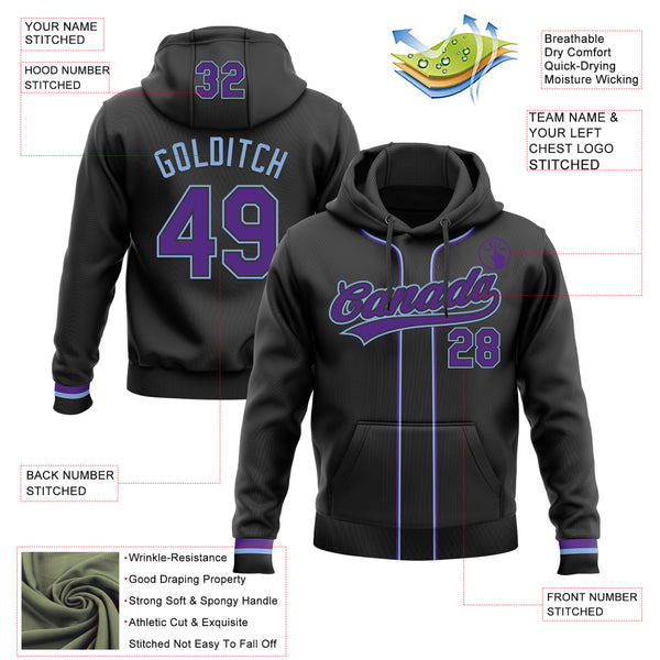 Custom Stitched Black Purple-Light Blue Baseball Pullover Sweatshirt Hoodie