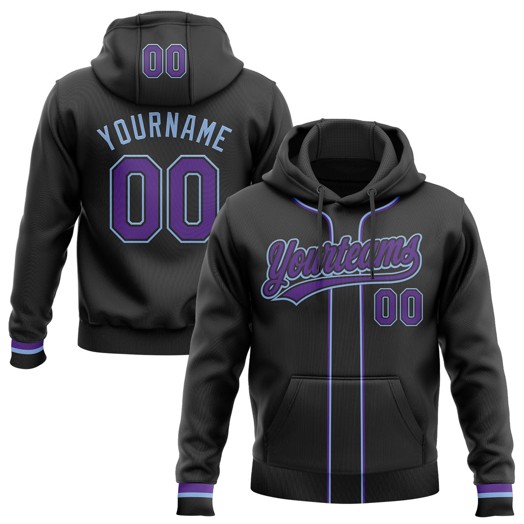 Custom Stitched Black Purple-Light Blue Baseball Pullover Sweatshirt Hoodie