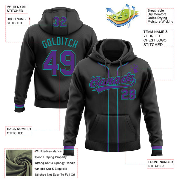 Custom Stitched Black Purple-Teal Baseball Pullover Sweatshirt Hoodie