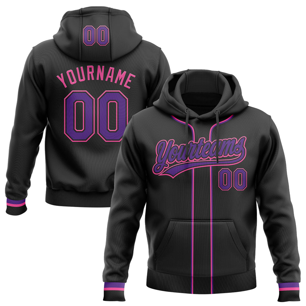 Custom Stitched Black Purple-Pink Baseball Pullover Sweatshirt Hoodie