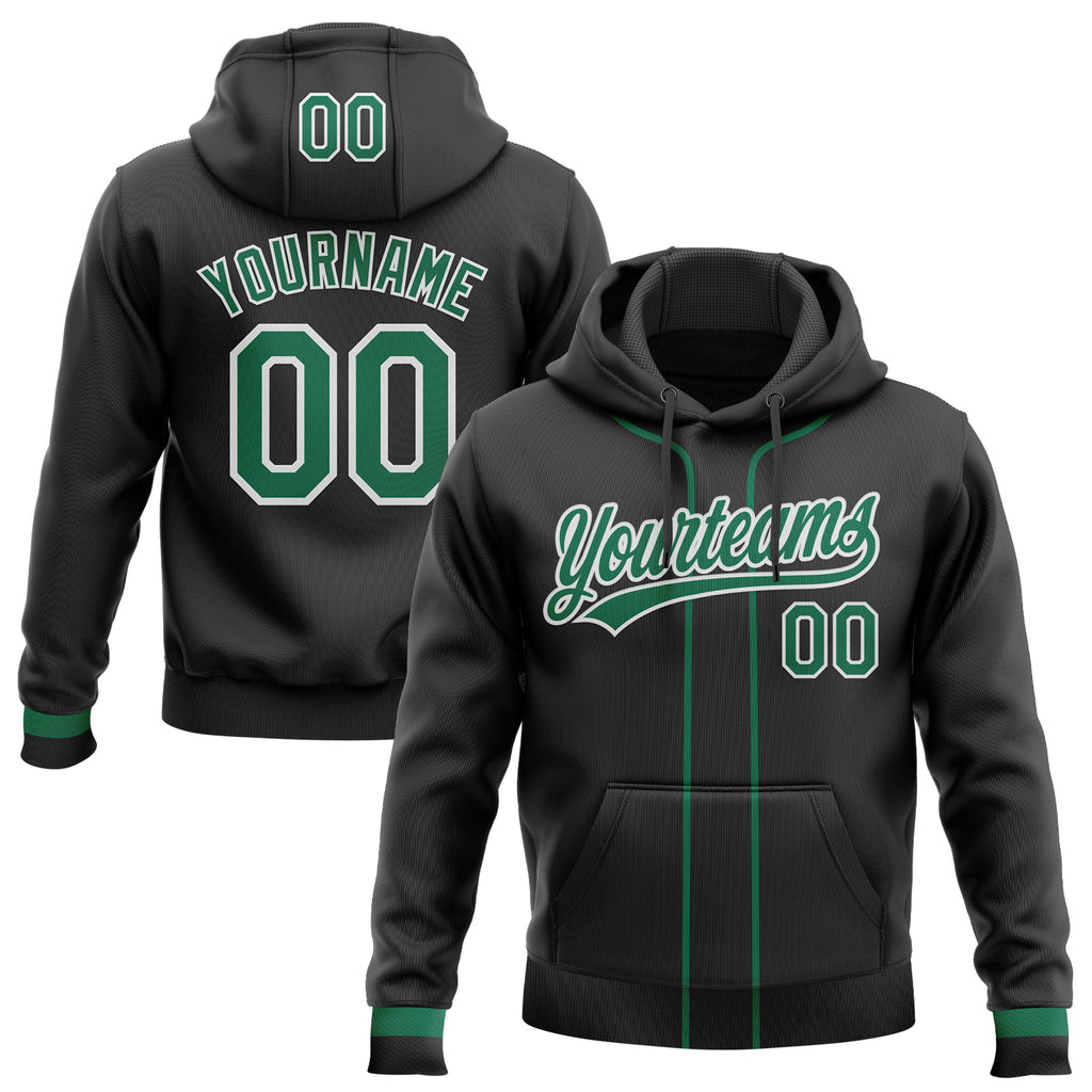 Custom Stitched Black Kelly Green-White Baseball Pullover Sweatshirt Hoodie