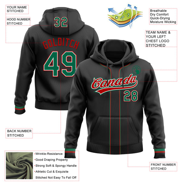 Custom Stitched Black Kelly Green Red-White Baseball Pullover Sweatshirt Hoodie