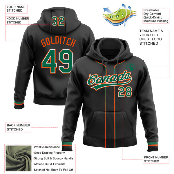 Custom Stitched Black Kelly Green Orange-White Baseball Pullover Sweatshirt Hoodie