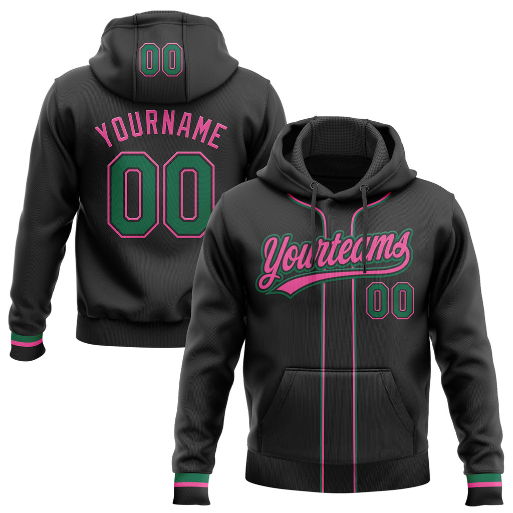 Custom Stitched Black Kelly Green-Pink Baseball Pullover Sweatshirt Hoodie