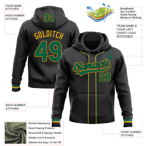 Custom Stitched Black Kelly Green-Gold Baseball Pullover Sweatshirt Hoodie