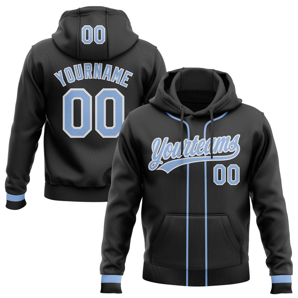 Custom Stitched Black Light Blue-White Baseball Pullover Sweatshirt Hoodie