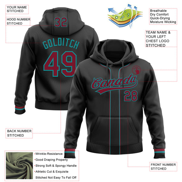 Custom Stitched Black Crimson-Teal Baseball Pullover Sweatshirt Hoodie