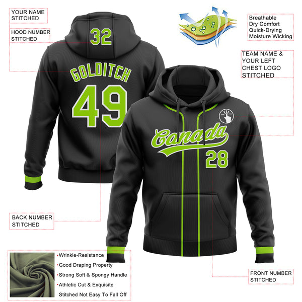 Custom Stitched Black Neon Green-White Baseball Pullover Sweatshirt Hoodie