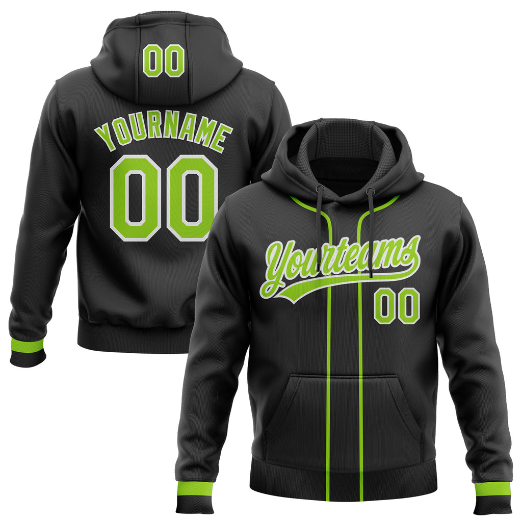 Custom Stitched Black Neon Green-White Baseball Pullover Sweatshirt Hoodie