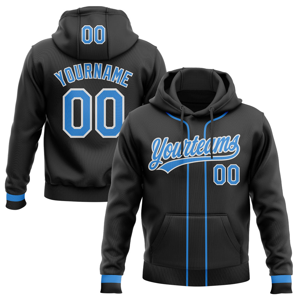 Custom Stitched Black Powder Blue-White Baseball Pullover Sweatshirt Hoodie