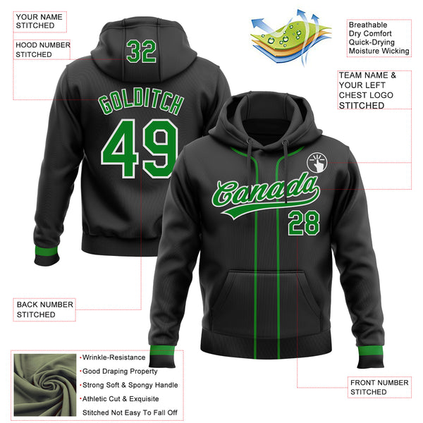 Custom Stitched Black Grass Green-White Baseball Pullover Sweatshirt Hoodie