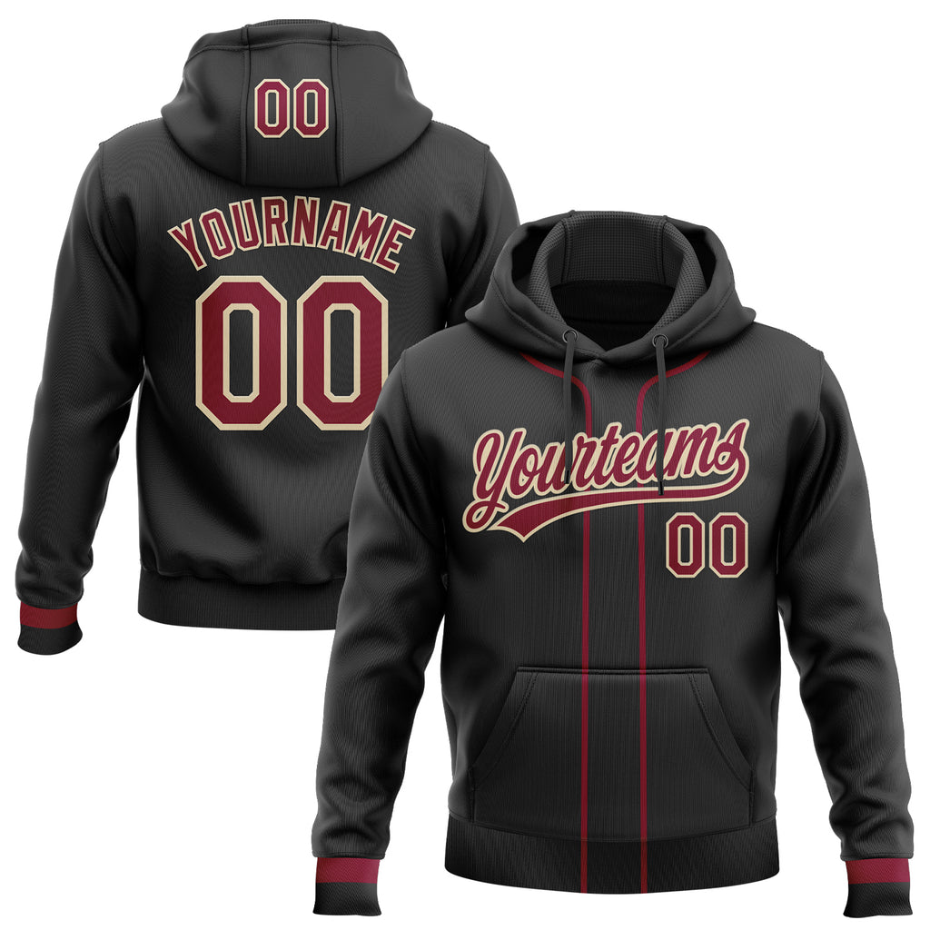 Custom Stitched Black Maroon-Cream Baseball Pullover Sweatshirt Hoodie