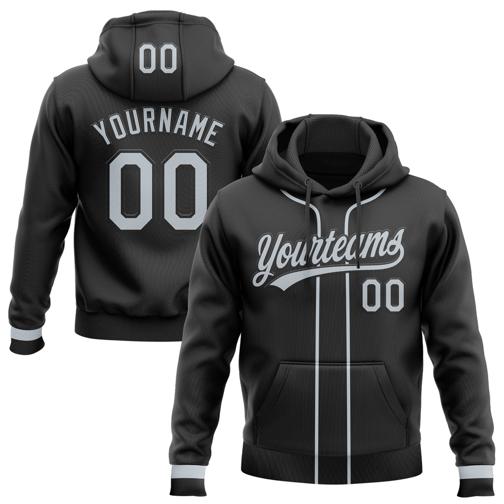 Custom Stitched Black Silver Baseball Pullover Sweatshirt Hoodie