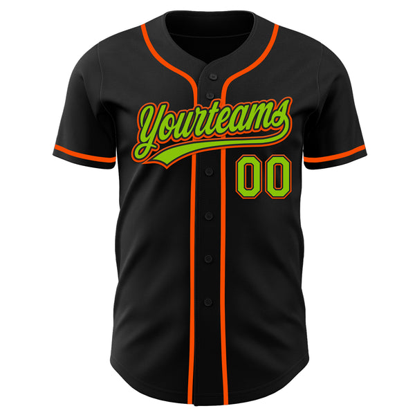 Custom Black Neon Green-Orange Authentic Baseball Jersey