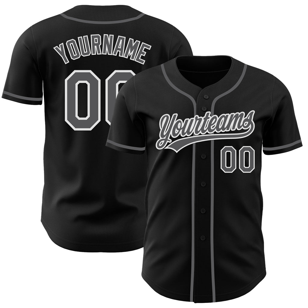 Custom Black Steel Gray-White Authentic Baseball Jersey