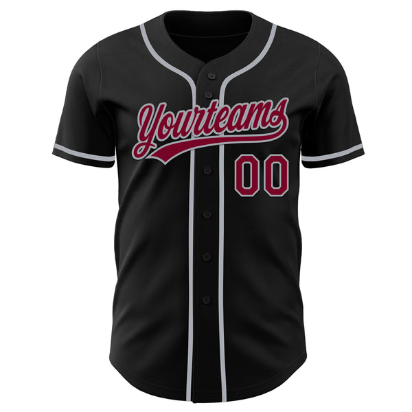 Custom Black Maroon-Gray Authentic Baseball Jersey