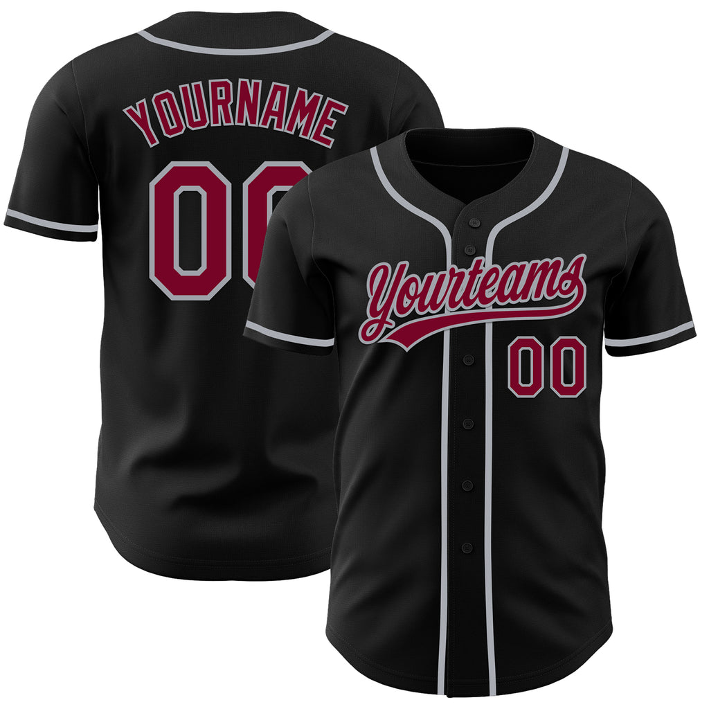 Custom Black Maroon-Gray Authentic Baseball Jersey