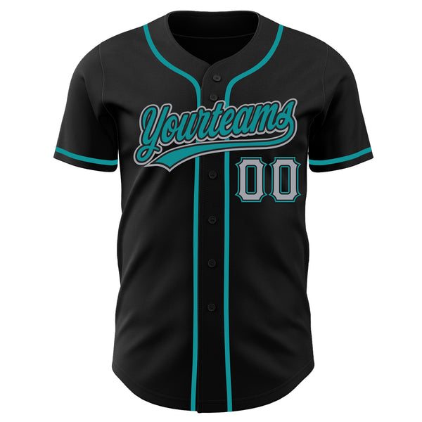 Custom Black Gray-Teal Authentic Baseball Jersey