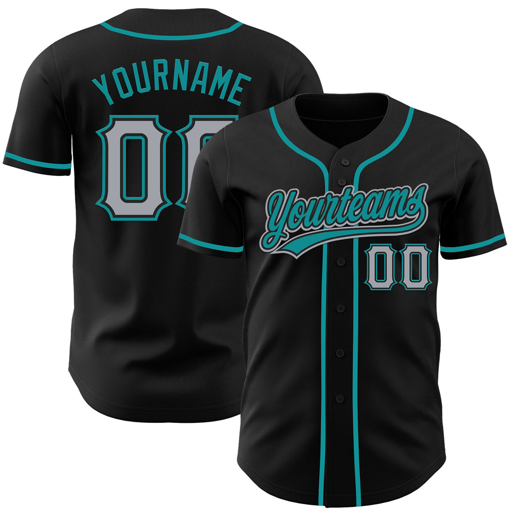 Custom Black Gray-Teal Authentic Baseball Jersey