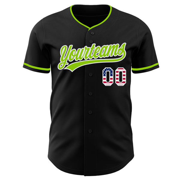 Custom Black USA Flag Neon Green-White Authentic Baseball Jersey