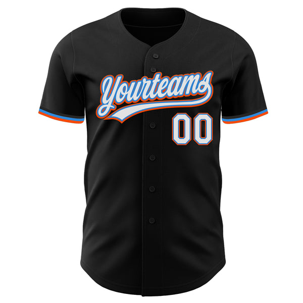 Custom Black White Electric Blue-Orange Authentic Baseball Jersey