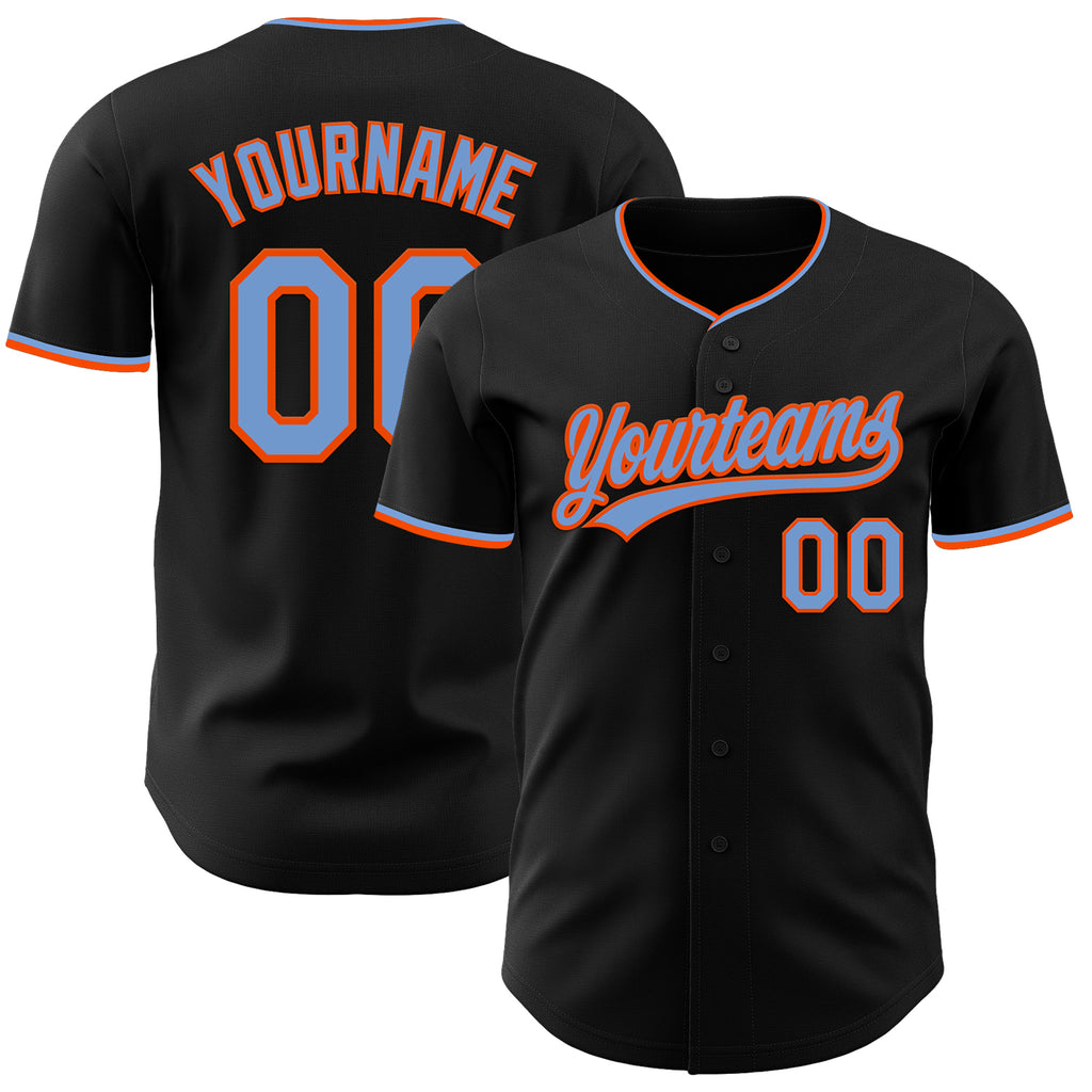 Custom Black Powder Blue-Orange Authentic Baseball Jersey