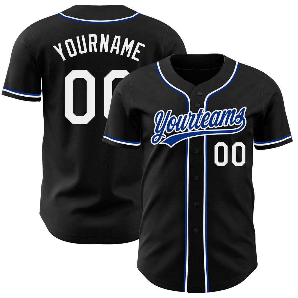 Custom Black White-Royal Authentic Baseball Jersey