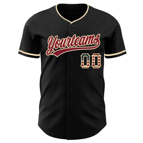 Custom Black Vintage USA Flag Cream-Crimson Authentic Baseball Jersey