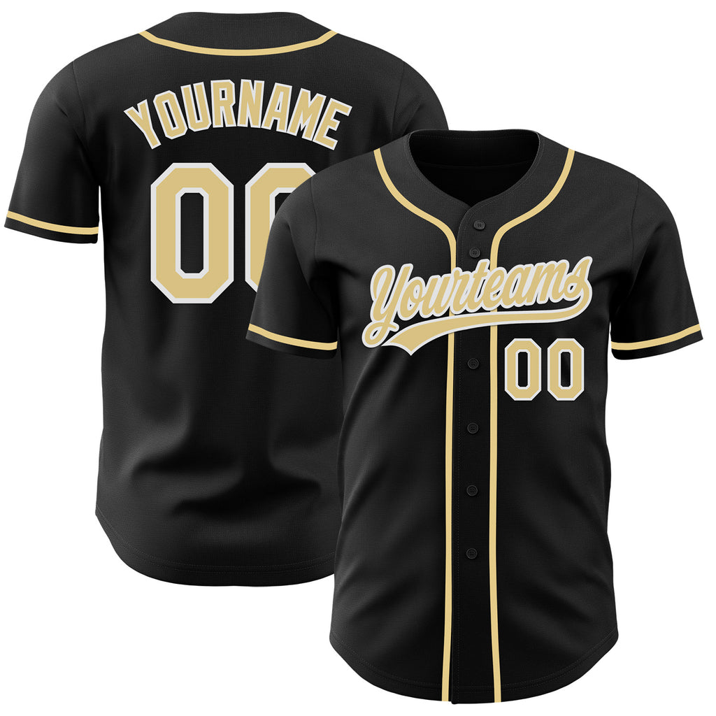 Custom Black Vegas Gold-White Authentic Baseball Jersey