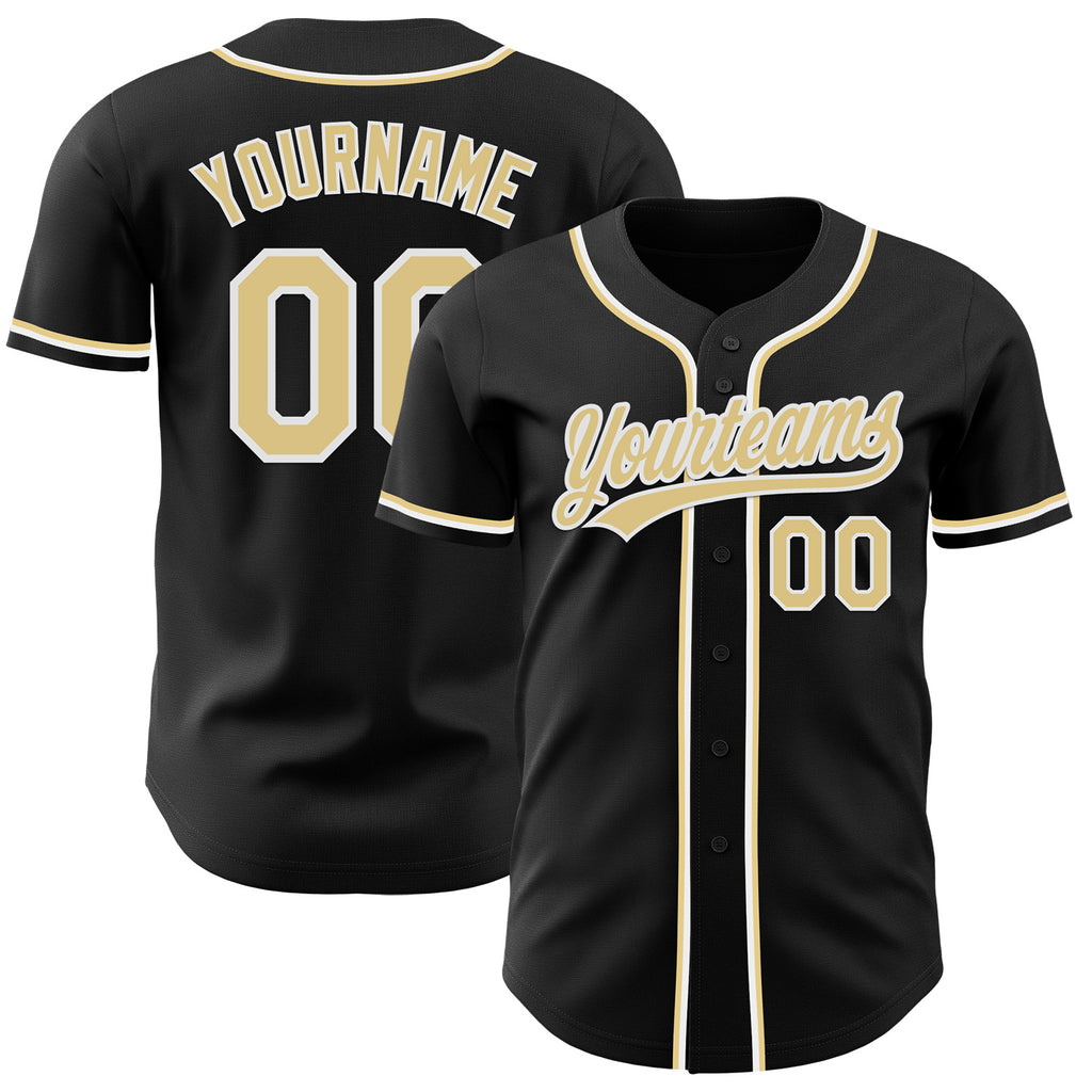 Custom Black Vegas Gold-White Authentic Baseball Jersey