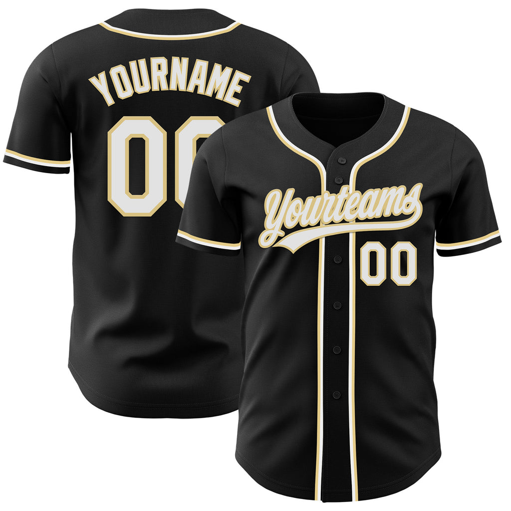 Custom Black White-Vegas Gold Authentic Baseball Jersey