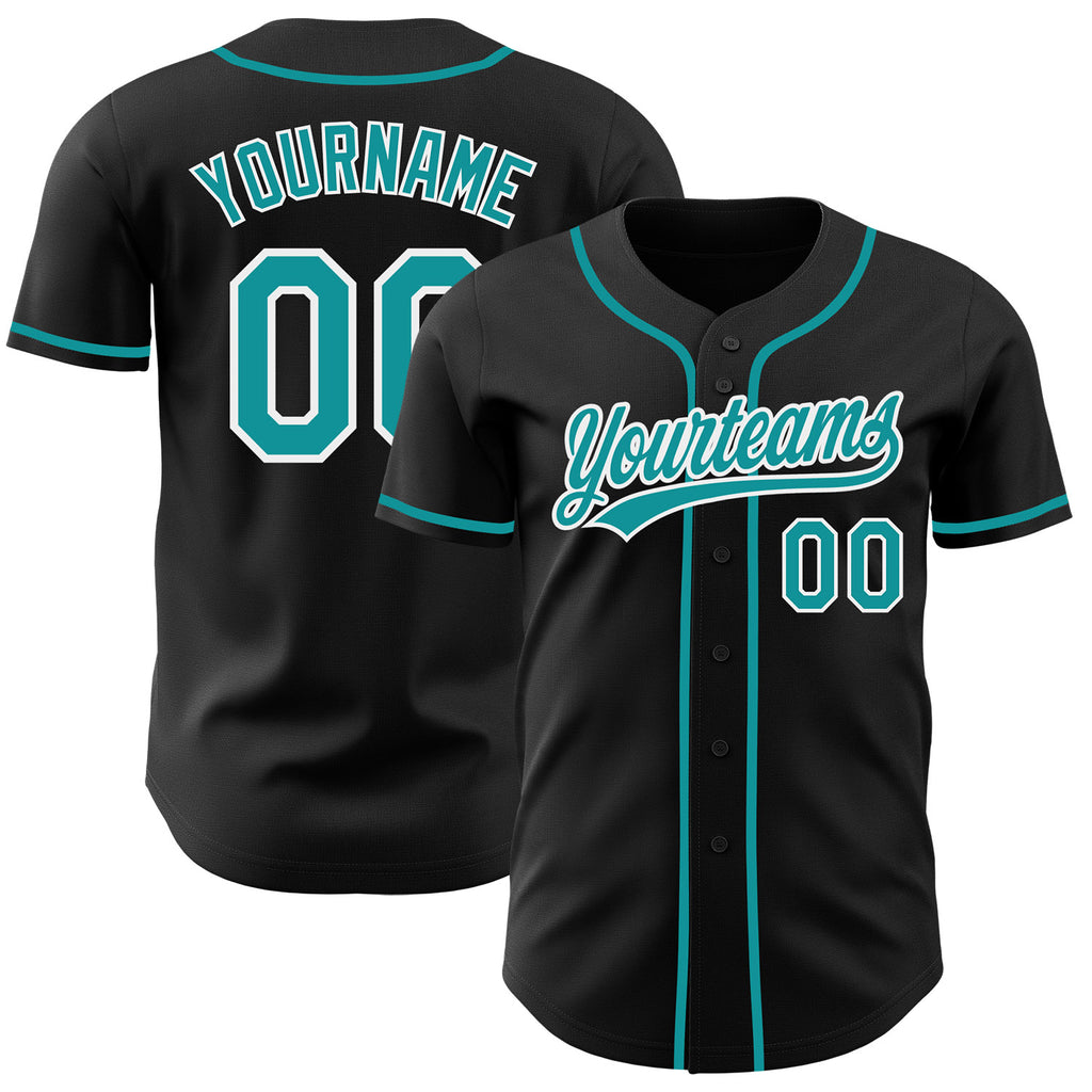 Custom Black Teal-White Authentic Baseball Jersey