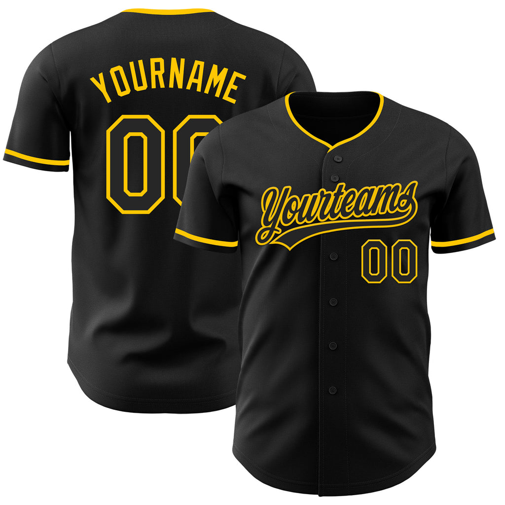 Custom Black-Yellow Authentic Baseball Jersey