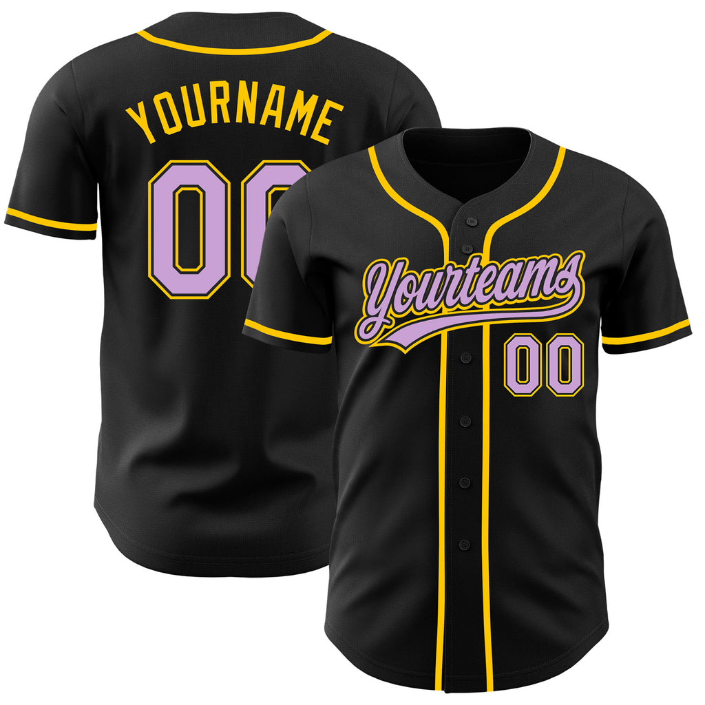 Custom Black Light Purple-Yellow Authentic Baseball Jersey