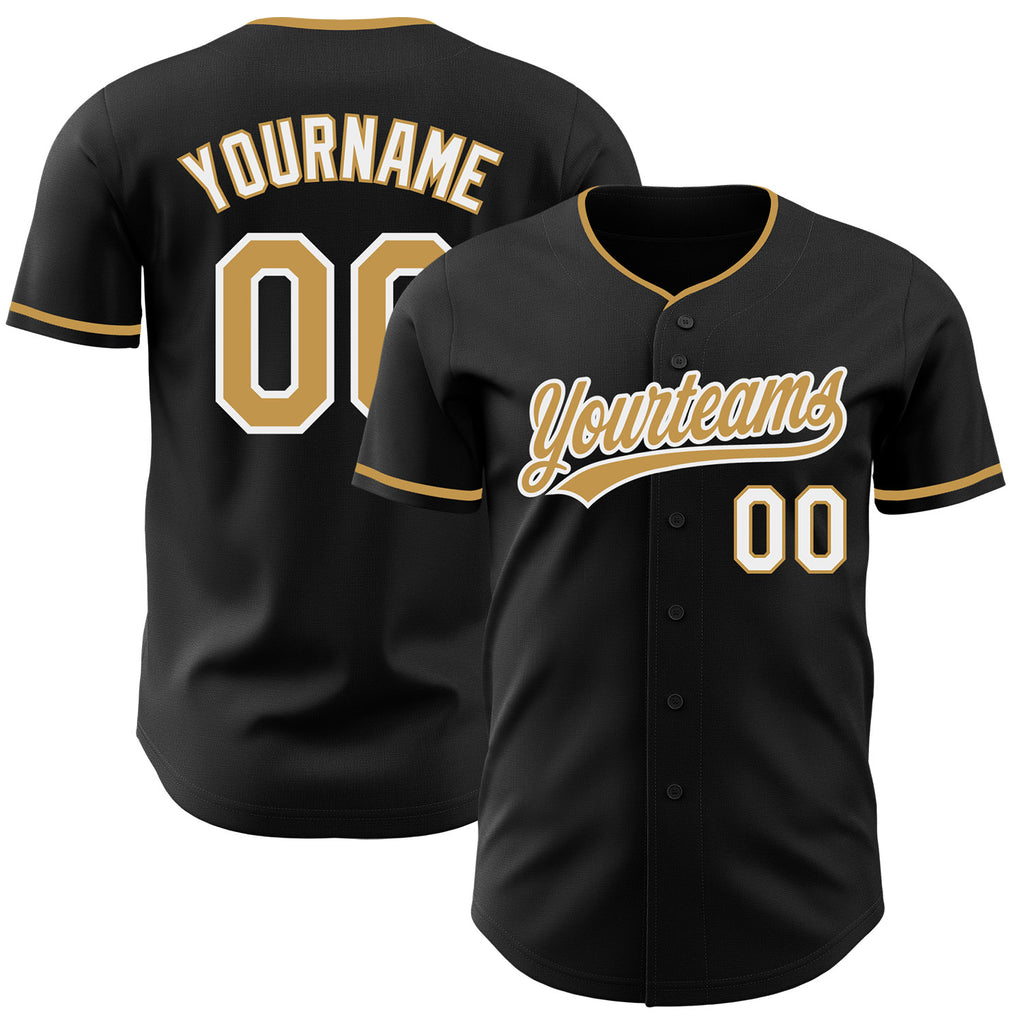 Custom Black Old Gold-White Authentic Baseball Jersey
