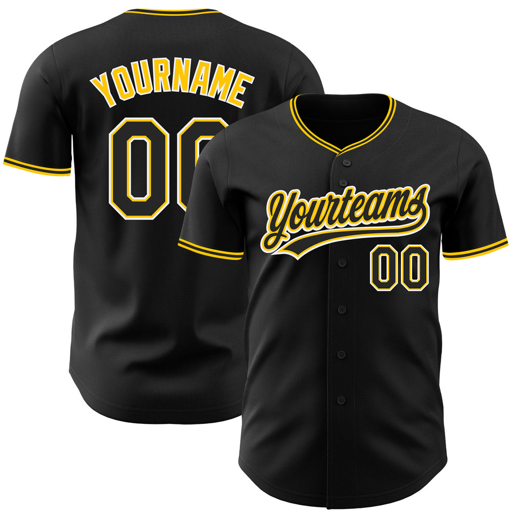 Custom Black Yellow-White Authentic Baseball Jersey