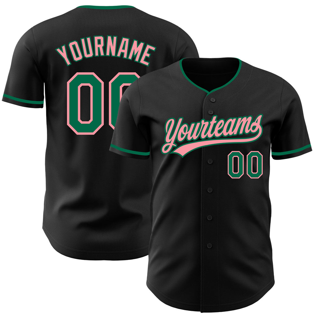 Custom Black Kelly Green-Medium Pink Authentic Baseball Jersey
