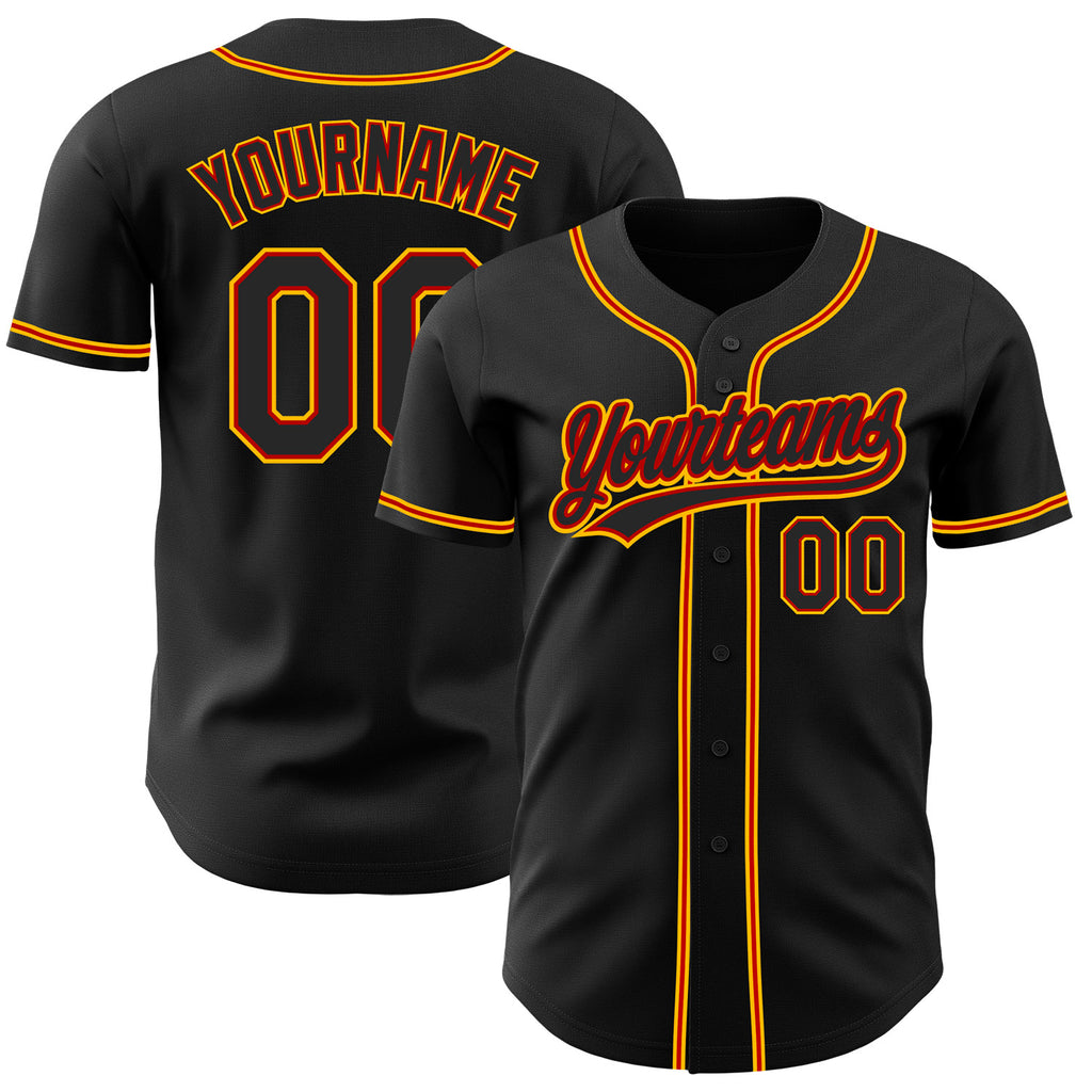 Custom Black Red-Gold Authentic Baseball Jersey