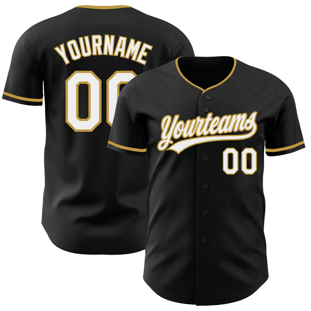 Custom Black White-Old Gold Authentic Baseball Jersey