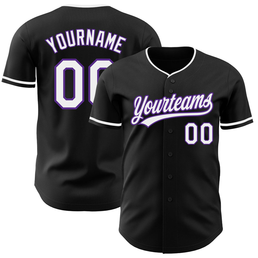 Custom Black White-Purple Authentic Baseball Jersey