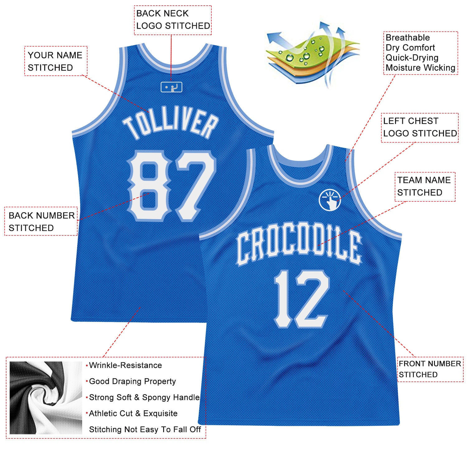 Custom Blue White-Light Blue Authentic Throwback Basketball Jersey