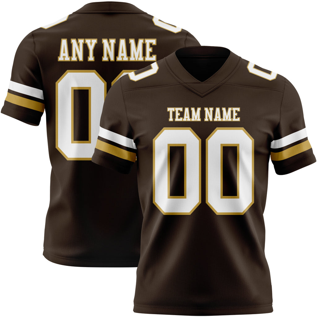 Custom Brown White-Old Gold Mesh Authentic Football Jersey