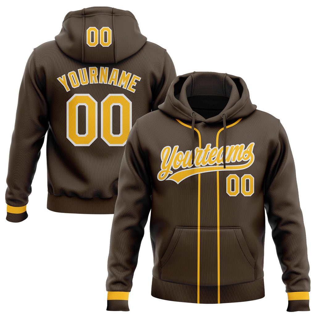 Custom Stitched Brown Gold-White Baseball Pullover Sweatshirt Hoodie