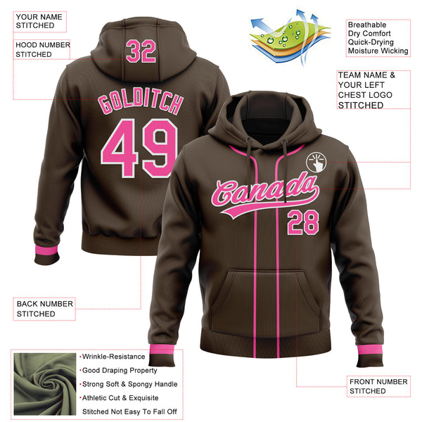Custom Stitched Brown Pink-White Baseball Pullover Sweatshirt Hoodie