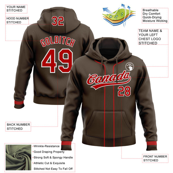 Custom Stitched Brown Red-White Baseball Pullover Sweatshirt Hoodie