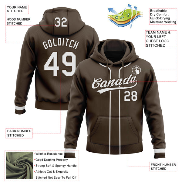 Custom Stitched Brown White-Brown Baseball Pullover Sweatshirt Hoodie