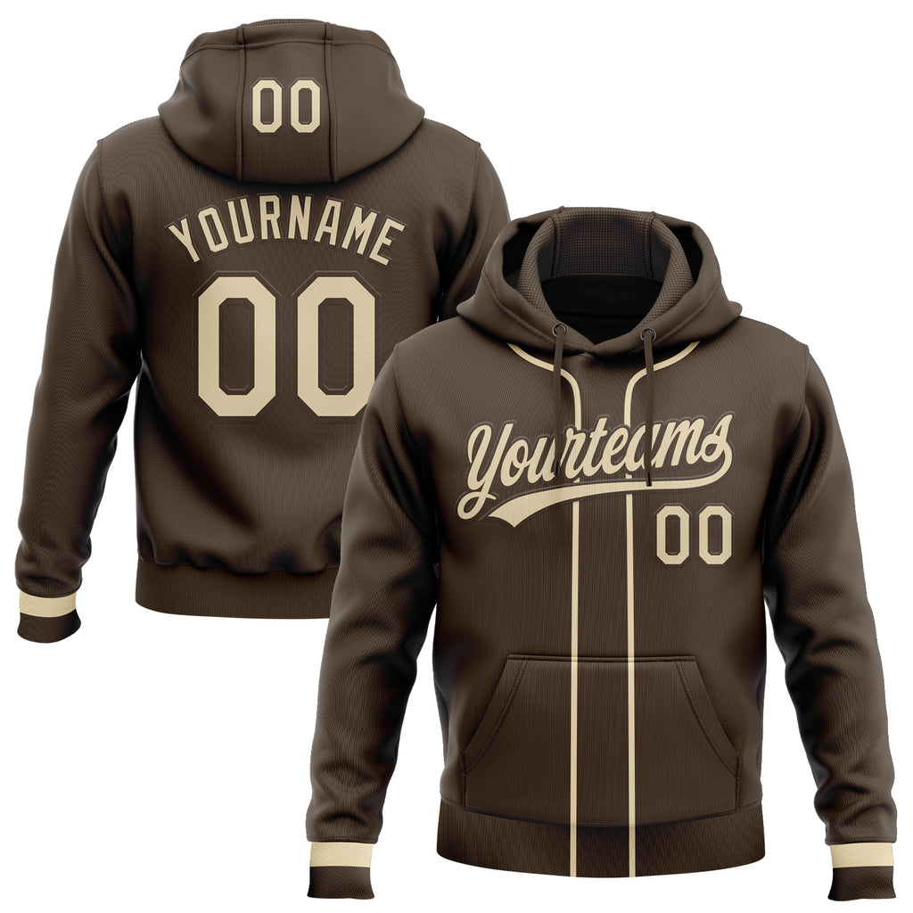 Custom Stitched Brown Cream-Brown Baseball Pullover Sweatshirt Hoodie