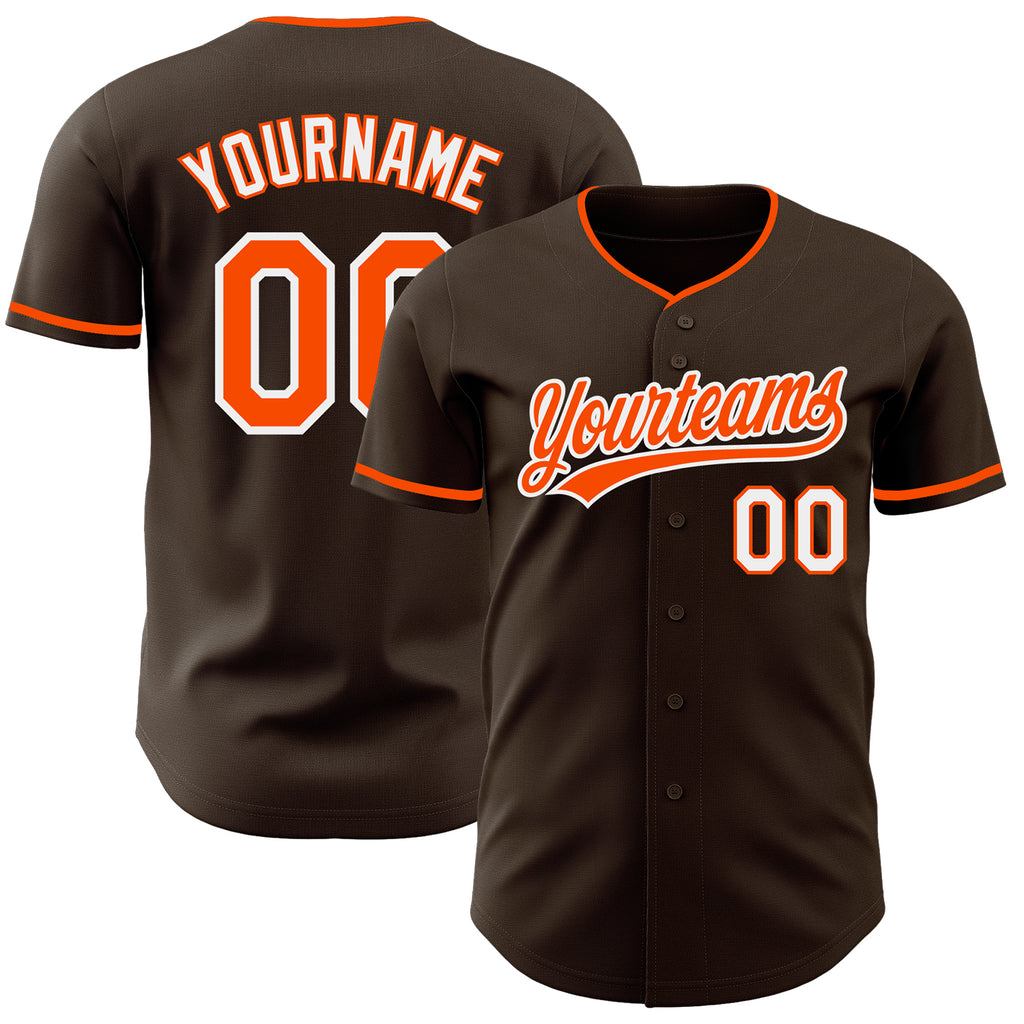 Custom Brown Orange-White Authentic Baseball Jersey
