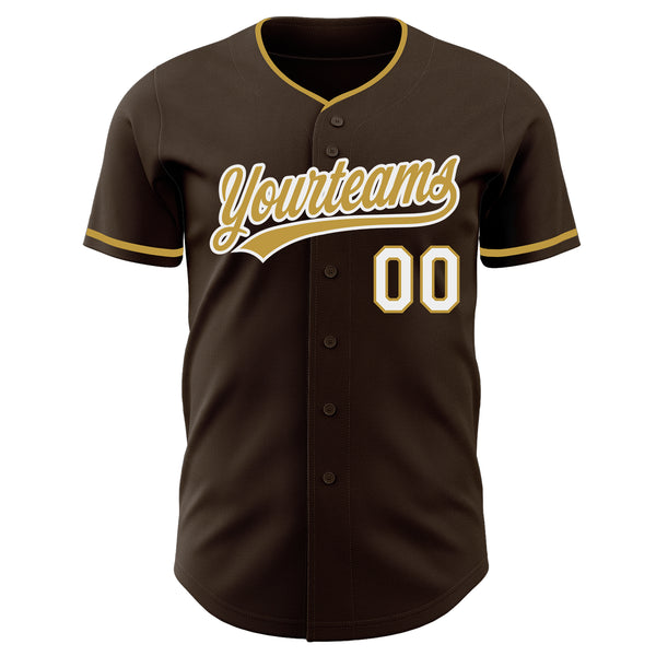 Custom Brown Old Gold-White Authentic Baseball Jersey